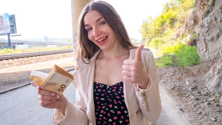 European Brunette Takes It Outside
