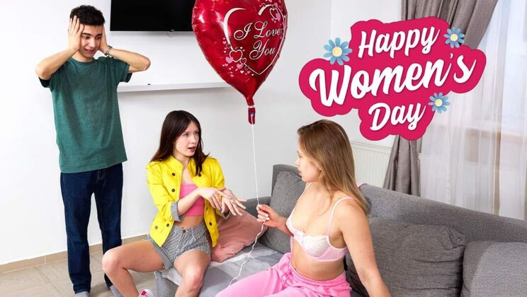 2026 Women's Day Teen Lesbian Massage with Kissing and Tit Play